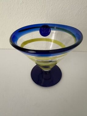Royal Caribbean Kosta Boda Margarita Cobalt Blue and Yellow Swirl Dessert Glass